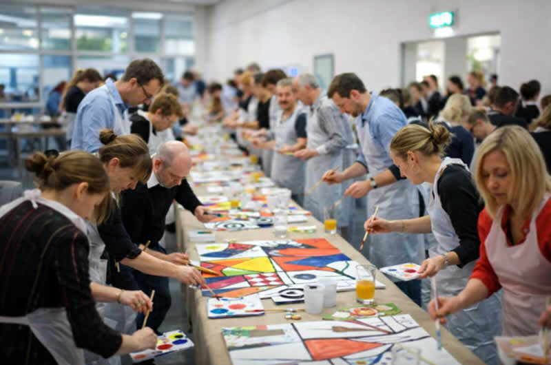 Kreatives Teambuilding mit gemeinsamem Firmenkunstwerk in der Schweiz